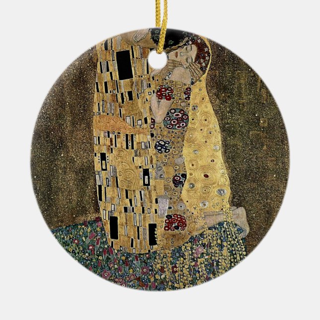 Gustav Klimt's The Kiss (circa 1908) Ceramic Tree Decoration (Front)