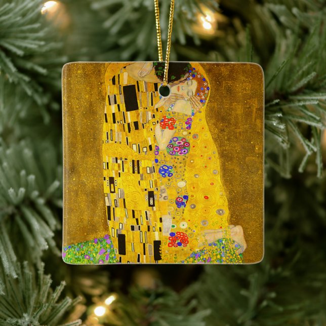 Gustav Klimt's The Kiss famous painting.   Ceramic Ornament (Tree)