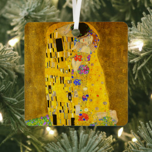 Gustav Klimt's The Kiss famous painting.    Metal Tree Decoration