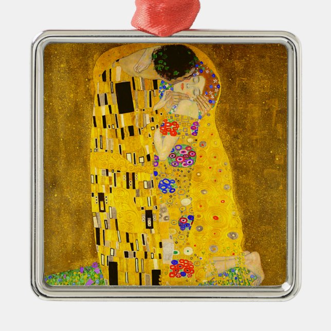 Gustav Klimt's The Kiss famous painting.     Metal Tree Decoration (Front)