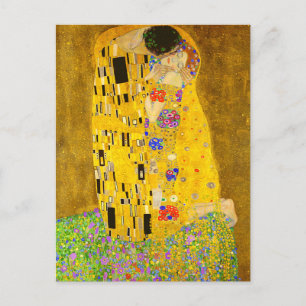 Gustav Klimt's The Kiss famous painting.  Postcard