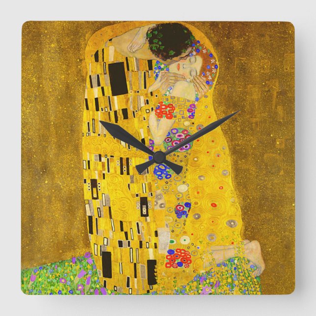 Gustav Klimt's The Kiss famous painting Square Wall Clock (Front)