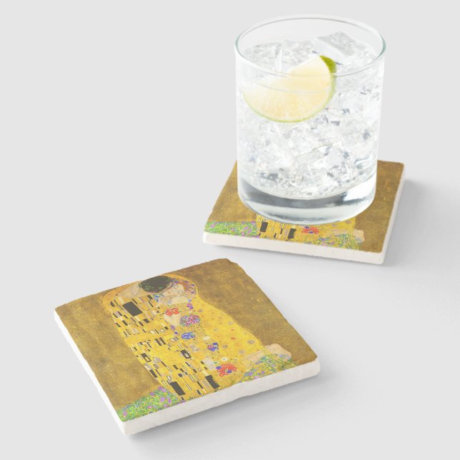 Gustav Klimt's The Kiss famous painting Stone Coaster (Side)