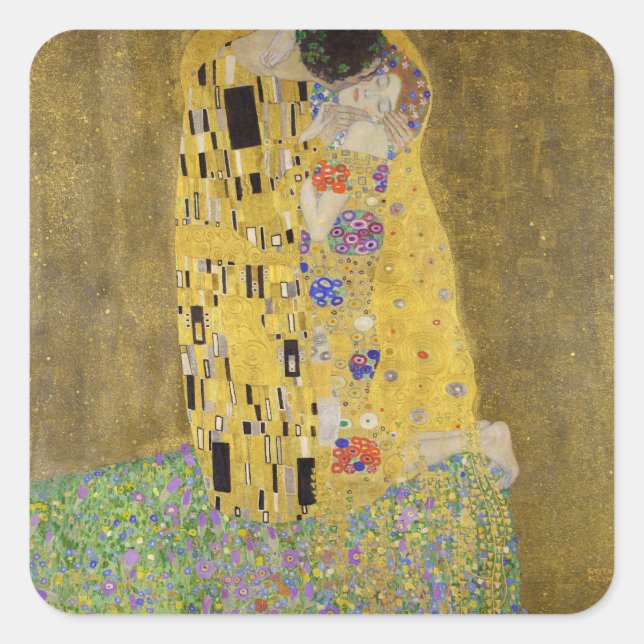 Gustav Klimt's The Kiss Painting Art  Square Sticker (Front)