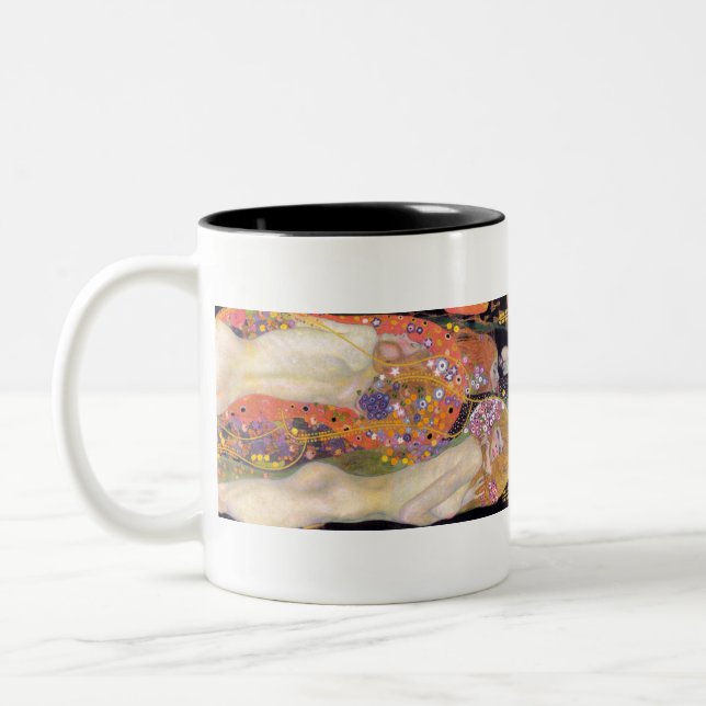 Gustav Klimt's Water Serpents II famous painting Two-Tone Coffee Mug (Left)