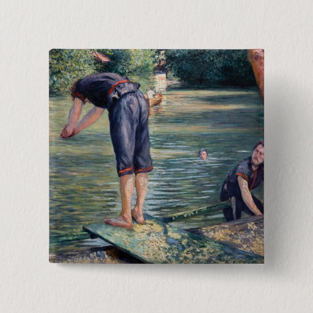 Gustave Caillebotte - Bathers, Bank of the Yerres 15 Cm Square Badge (Front)