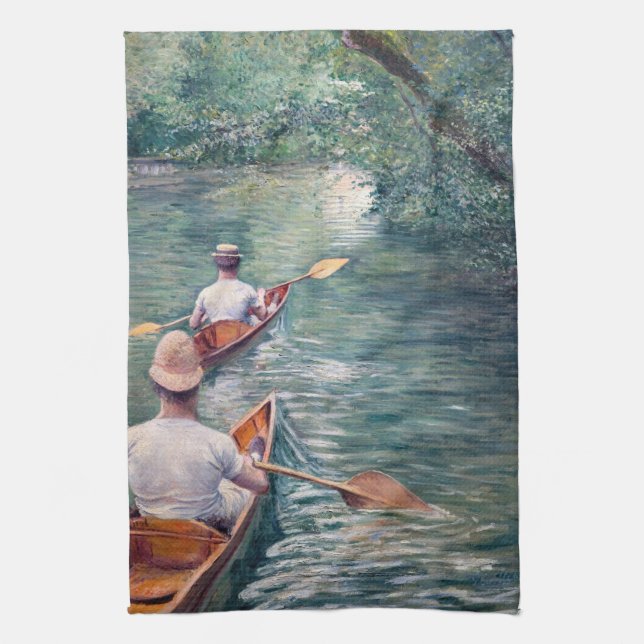 Gustave Caillebotte - Canoes on the Yerres Tea Towel (Vertical)