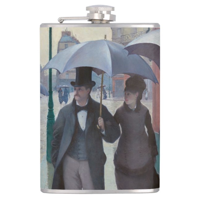 Gustave Caillebotte - Paris Street; Rainy Day Hip Flask (Front)