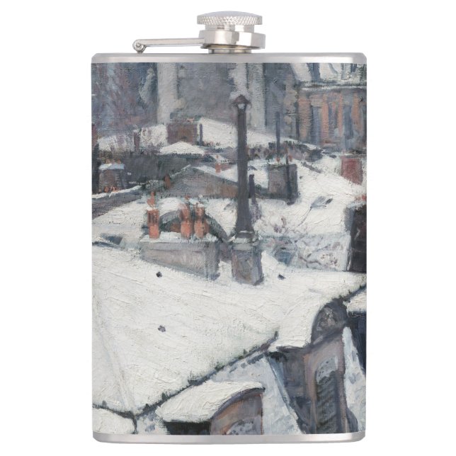 Gustave Caillebotte - Rooftops in the Snow Hip Flask (Front)