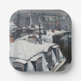 Gustave Caillebotte - Rooftops in the Snow Paper Plate