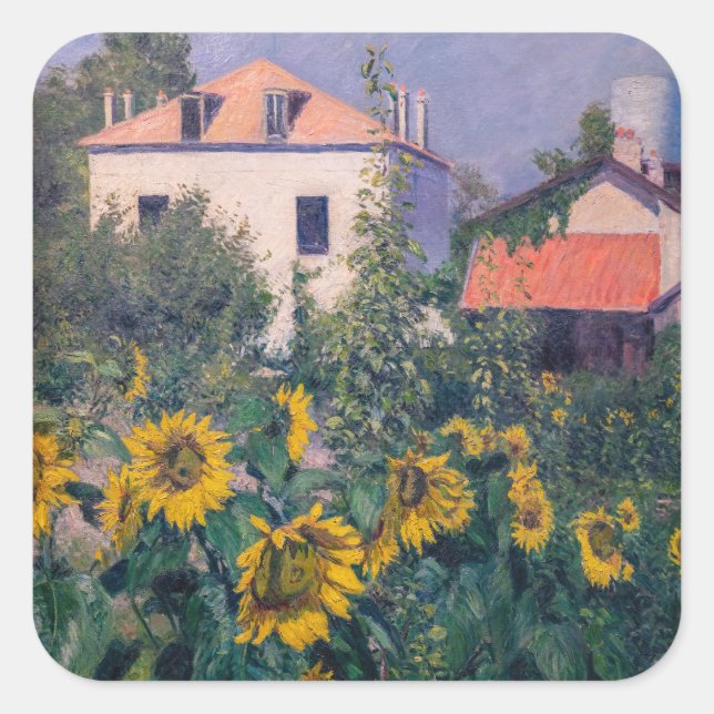 Gustave Caillebotte - Sunflowers, Garden Square Sticker (Front)