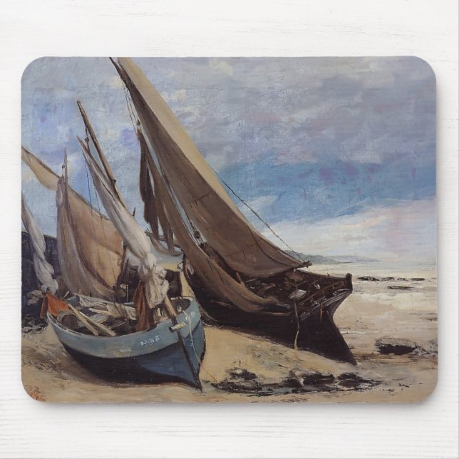 Gustave Courbet- Fishing Boats on Deauville Beach Mouse Mat (Front)