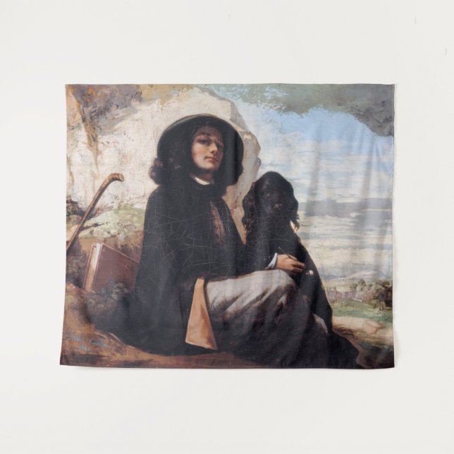 Gustave Courbet - Self-Portrait with a Black Dog Tapestry (Front (Horizontal))