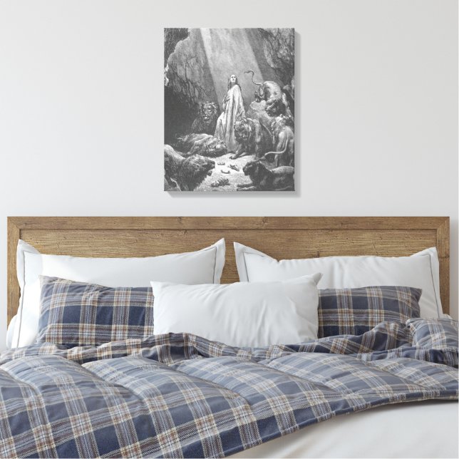 Gustave Doré - Daniel in the Lion's Den Canvas Print (Insitu(Bedroom))
