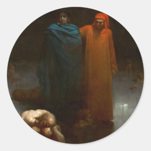 Gustave Dore - Dante And Virgil In The Ninth Circl Classic Round Sticker