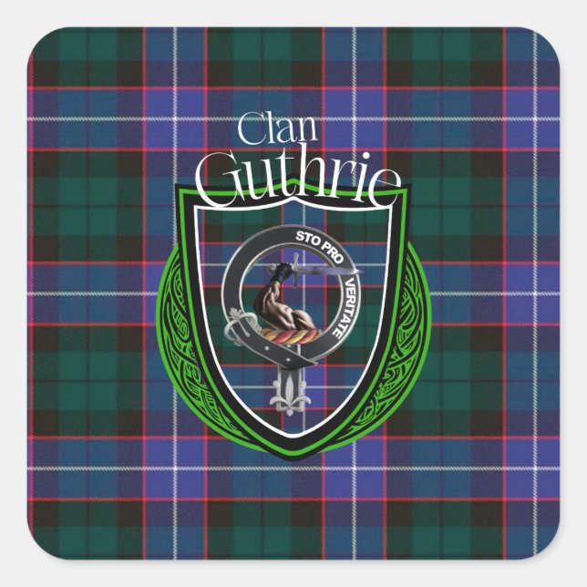 Guthrie Scottish Clan Tartan and Crest Square Sticker (Front)