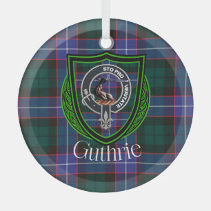 Guthrie Scottish Clan Tartan & Crest Glass Tree Decoration