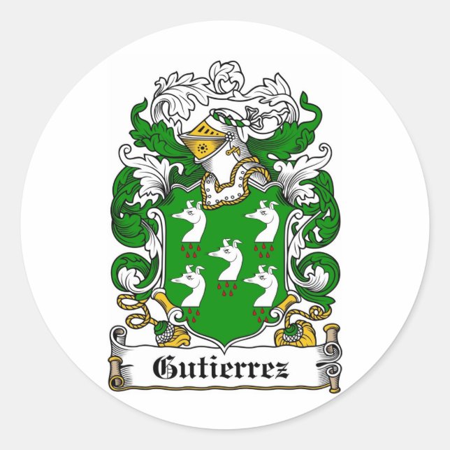 GUTIERREZ FAMILY CREST -  GUTIERREZ COAT OF ARMS CLASSIC ROUND STICKER (Front)