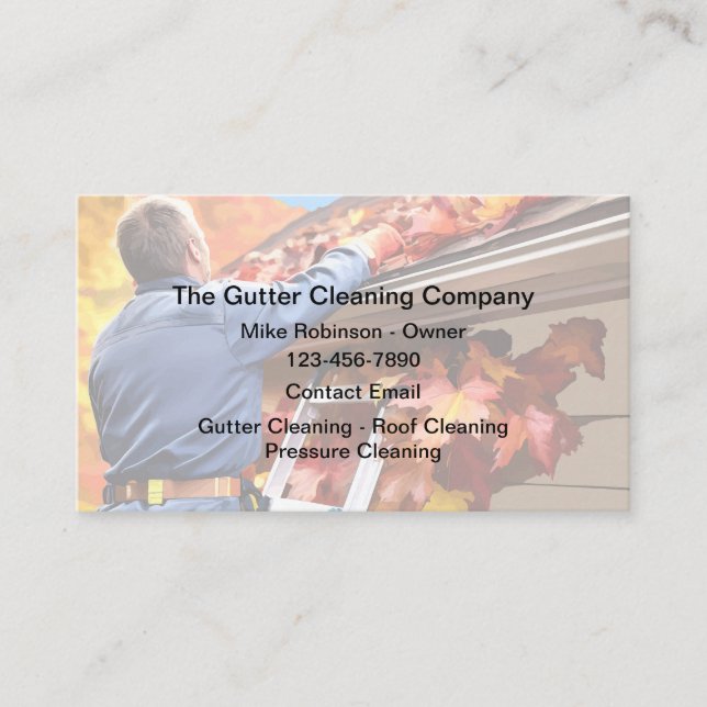Gutter Cleaning Roof Cleaning Services Business Card (Front)