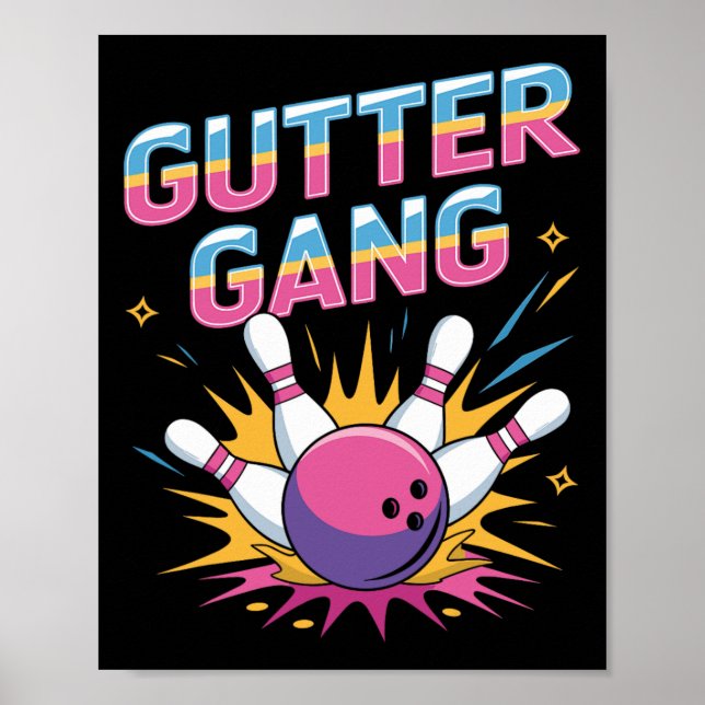 Gutter Gang Shirt Funny Bowling Shirts Gutter Bowl Poster (Front)