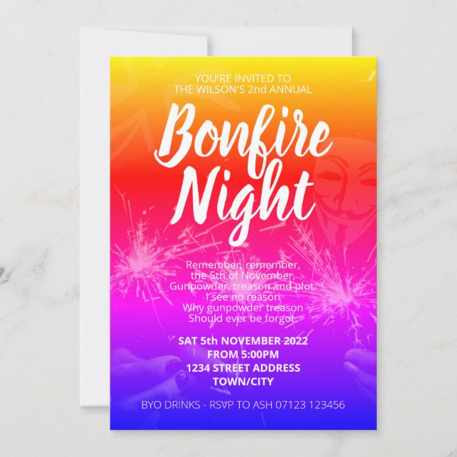 Guy Fawkes Night, Bonfire Night Invitation (Front)