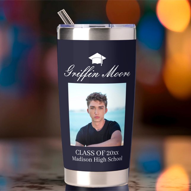 Guy Grad Modern Graduate Custom Photo Insulated Tumbler (Creator Uploaded)