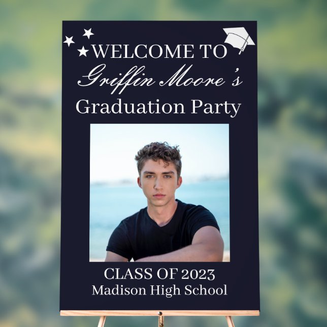 Guy Grad Modern Graduate Custom Photo Welcome Sign (Neutral)