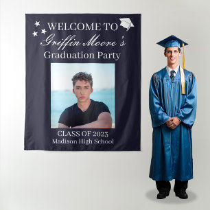 Guy Grad Modern Graduate Custom Photo Welcome Sign Tapestry