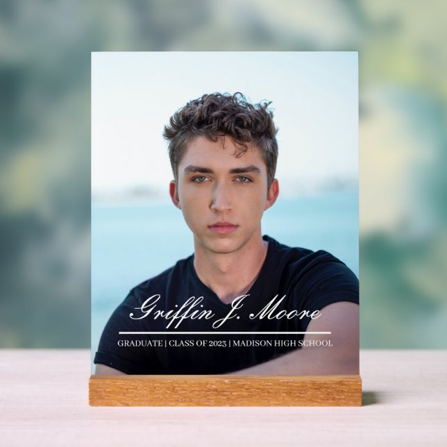 Guy Grad Modern Graduate Photo Plaque Acrylic Sign (Neutral)