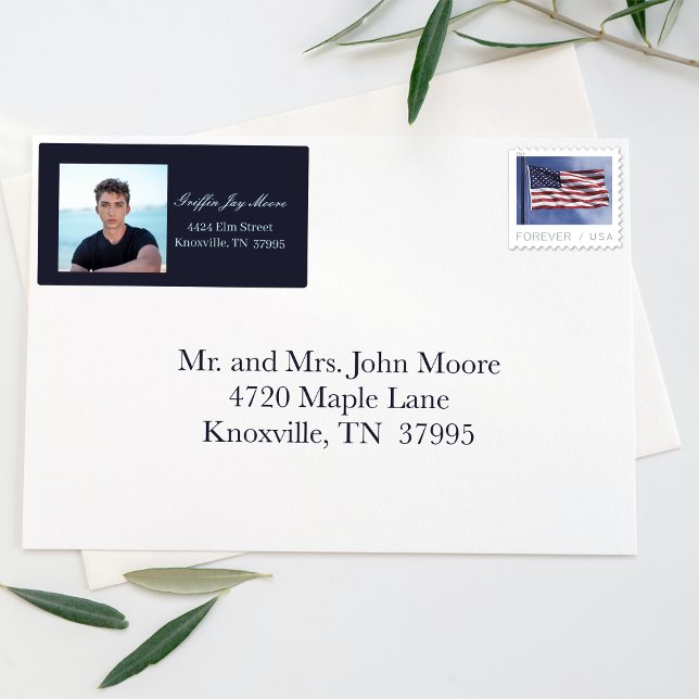 Guy Grad Modern Photo Return Address Label (Creator Uploaded)