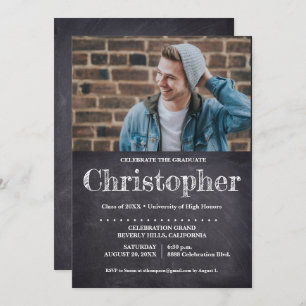 Guy Graduation Party Photo Chalkboard Invitation