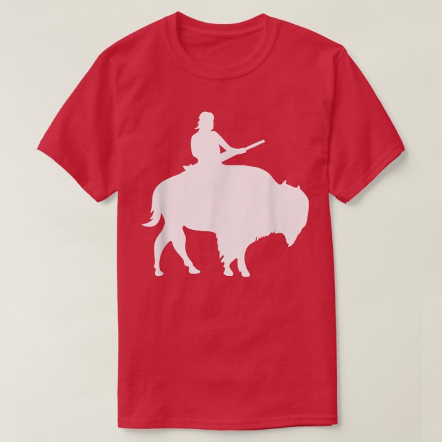 Guy on a Buffalo Silhouette  T-Shirt (Design Front)