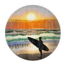 Guy on Beach with Surf Board Sunset