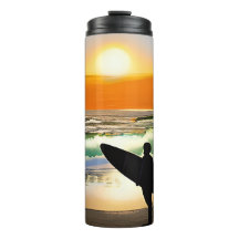 Guy on Beach with Surf Board Sunset