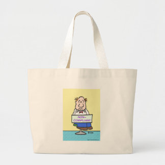 guy punished by wearing non-compliant sign large tote bag
