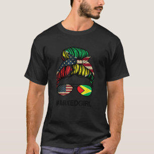 Guyana American Flag USA Guyanese Messy Bun T-Shirt