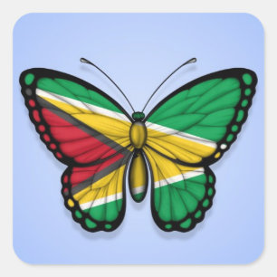 Guyana Butterfly Flag on Blue Square Sticker