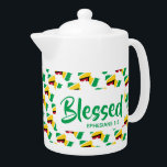 GUYANA Christian Scripture Blessed MEDIUM<br><div class="desc">Celebrate your faith and your GUYANESE heritage when you next enjoy making your hot drink in this stylishly designed teapot. Map outline of GUYANA in a diagonal tiled pattern, with Scripture reference Ephesians 1:3 (Blessed with every spiritual blessing). This would make an ideal gift any time of year and for...</div>