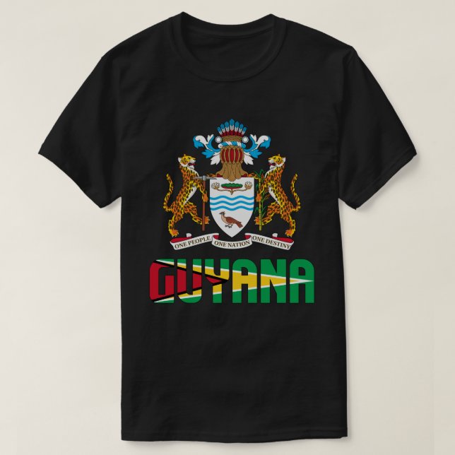 Guyana Flag and Coat Of Arms Patriotic T-Shirt (Design Front)