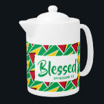 GUYANA FLAG Blessed Christian Customised MEDIUM<br><div class="desc">Celebrate your faith and your GUYANESE heritage when you next enjoy making your hot drink in this stylishly designed teapot, which shows the GOLDEN ARROWHEAD flag of GUYANA in a diagonal tiled pattern, with Scripture reference Ephesians 1:3 (Blessed with every spiritual blessing). This would make an ideal gift any time...</div>