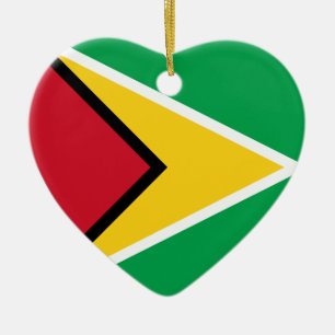Guyana Flag Heart Ceramic Tree Decoration