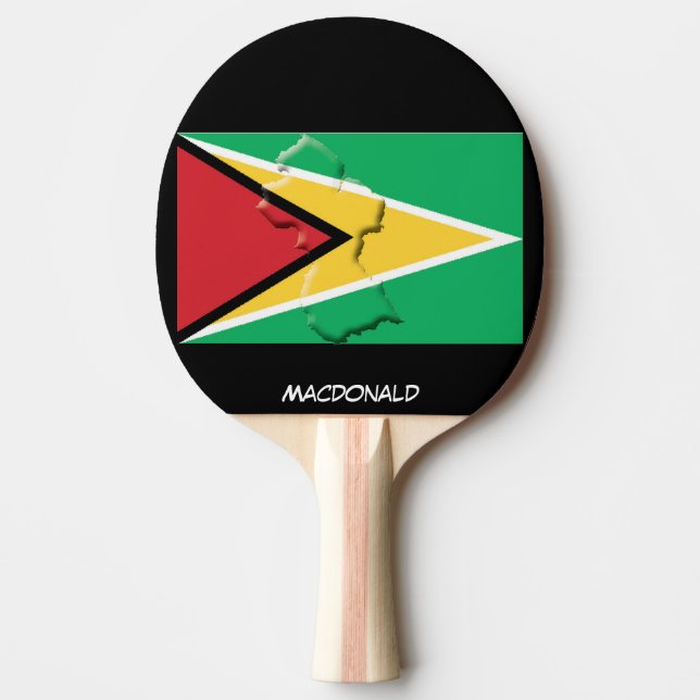 GUYANA FLAG & MAP Personalised Black Ping Pong Paddle (Front)
