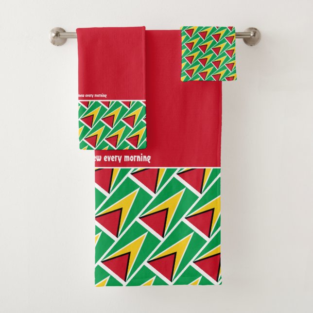 GUYANA FLAG Personalised Scripture RED Bath Towel Set (Insitu)