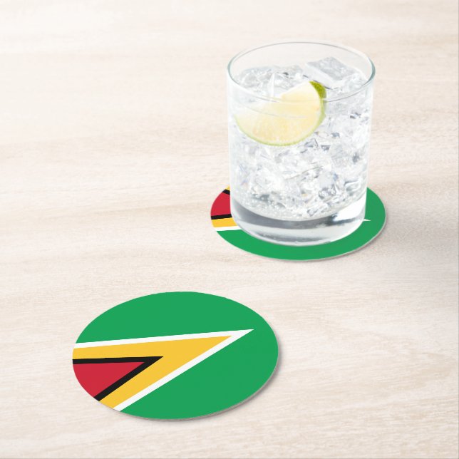 Guyana flag round paper coaster (Insitu)