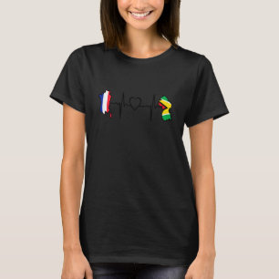Guyana France Flag Guyanese French Heartbeat T-Shirt