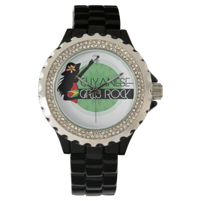 Guyana Girl Black Rhinestone eWatch Watch (Front)