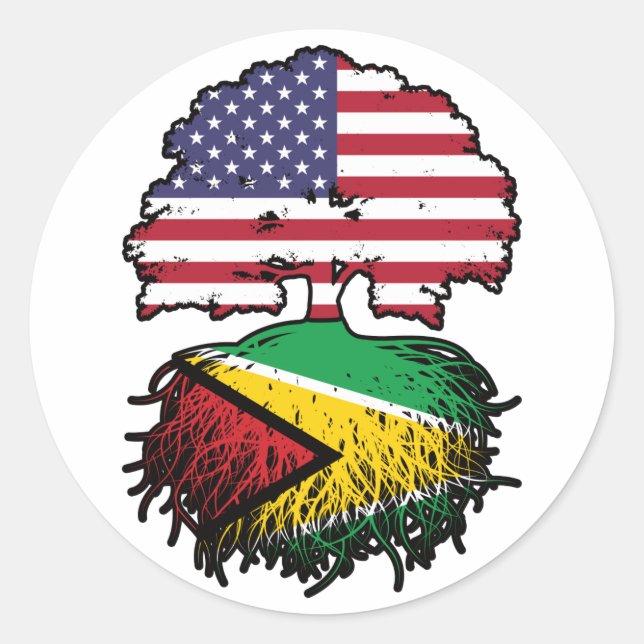 Guyana Guyanese American USA Tree Roots Flag Classic Round Sticker (Front)