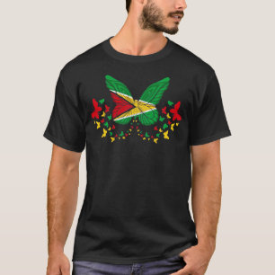 Guyana Guyanese Guyana Flag Butterflies T-Shirt