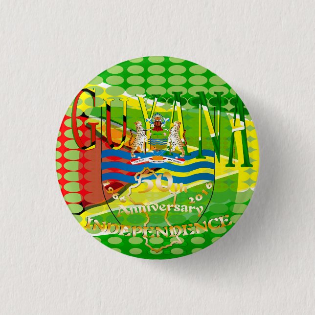 Guyana, Happy 50th Anniversary  Independence ‘Lo 3 Cm Round Badge (Front)