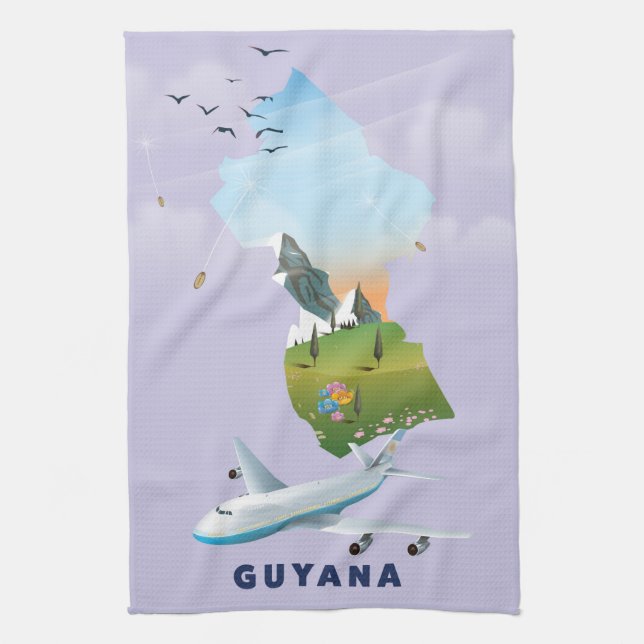 Guyana illustrated map poster tea towel (Vertical)